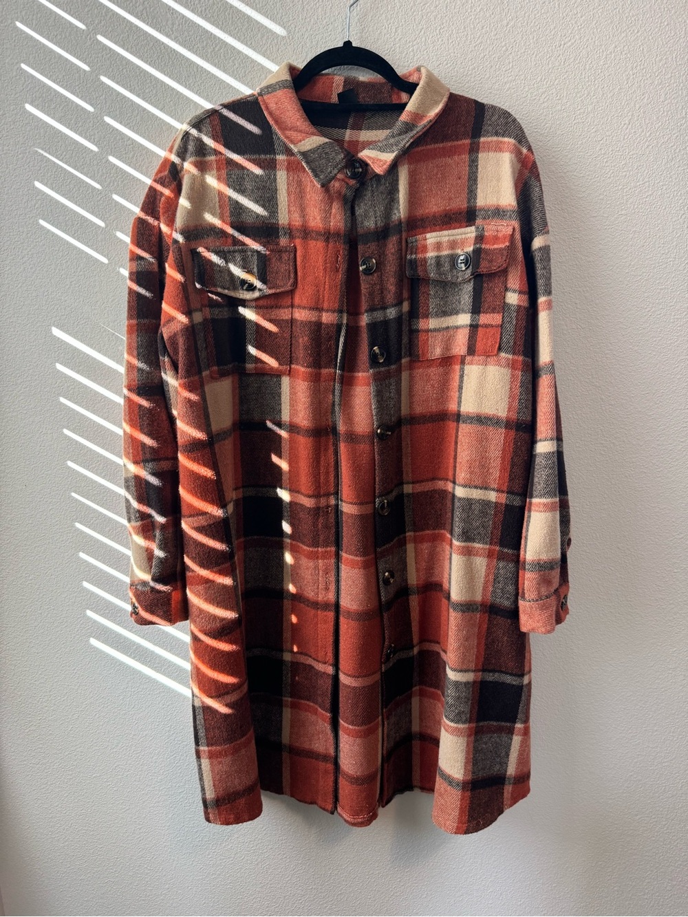 SHEIN Rust Plaid Button-Down Shacket
